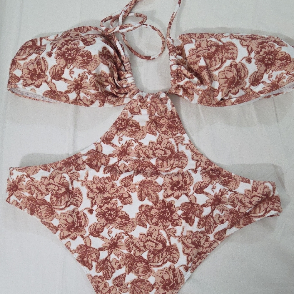 Abercrombie & Fitch White One-Piece with Rust Floral Print